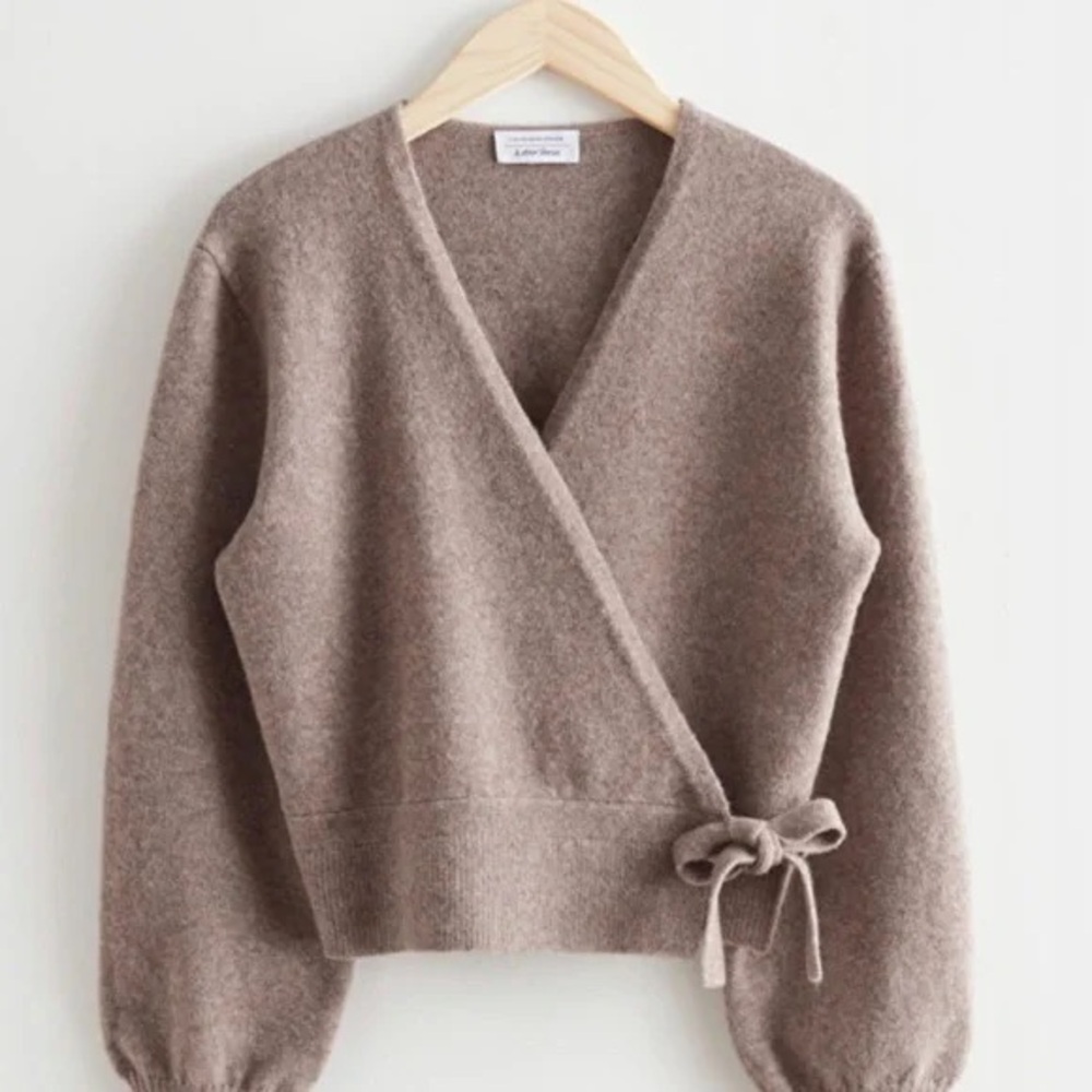 & Other Stories Brown V-Neck Wrap Sweater
